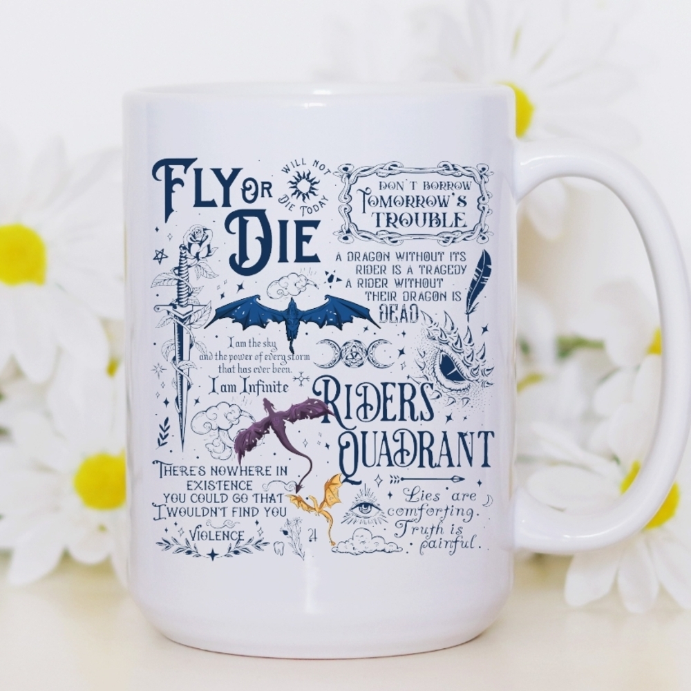 White Mug with Blue and Purple Design